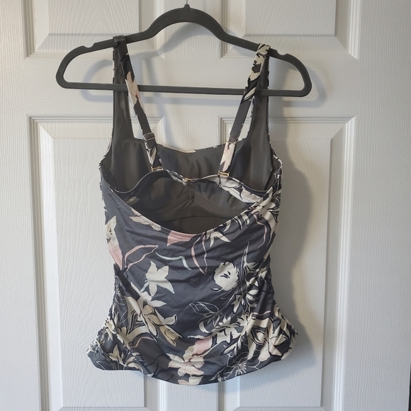 Athleta Aqualuxe Gray Floral Print Ruched Tankini Swim Top - Picture 6 of 10
